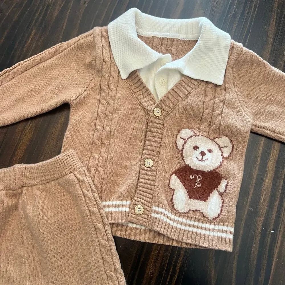 Teddy Bear Knit Sweater Set Top and Pants Size 9-12mo